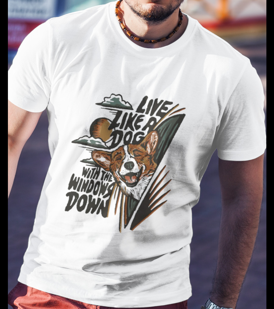 Live Like A Dog With The Windows Down Retro Sunset Dog T-Shirt