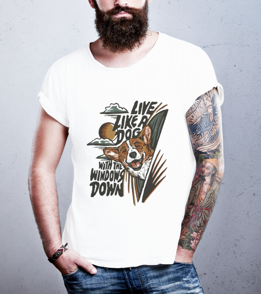 Live Like A Dog With The Windows Down Retro Sunset Dog T-Shirt