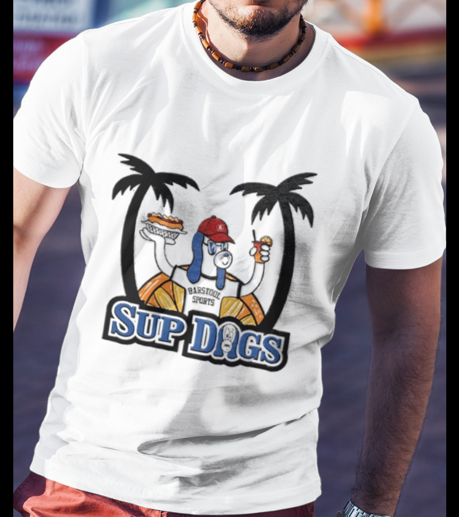 Sup Dogs Beach Vibes Palm Trees Hot Dog Drink Fun T-Shirt