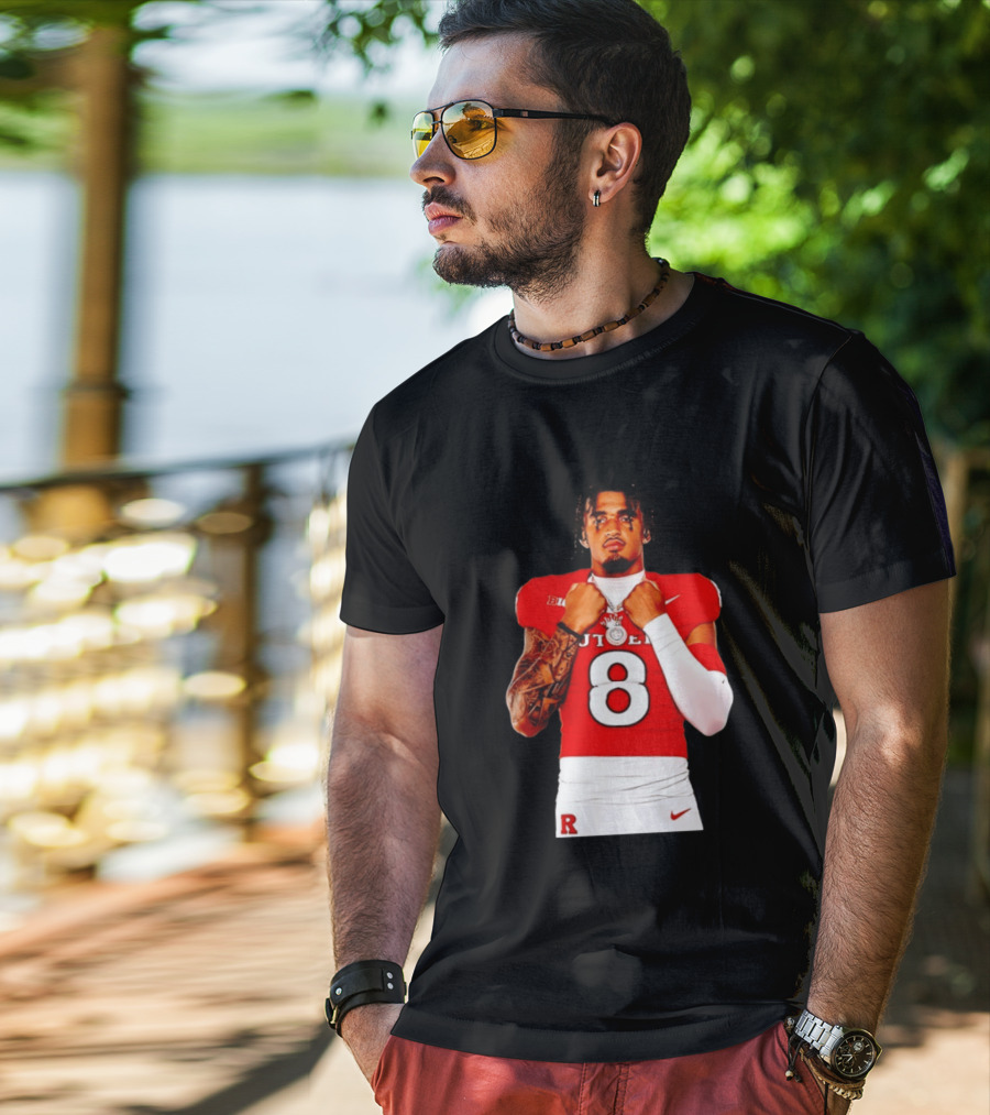 KJ Duff Rutgers Scarlet Knights Football Number 8 NCAA Moment T-Shirt