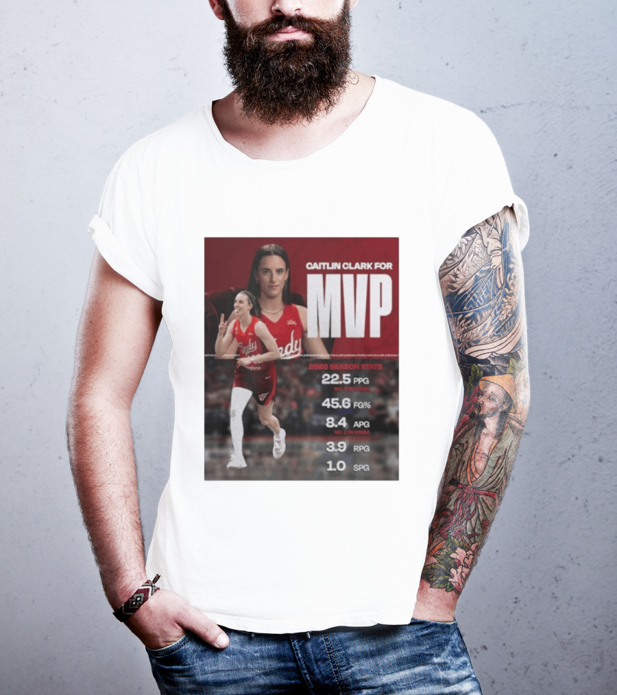 Caitlin Clark For MVP 2026 Stats 22.5 PPG 45.6 FG% 8.4 APG 3.9 RPG 1.0 SPG T-Shirt