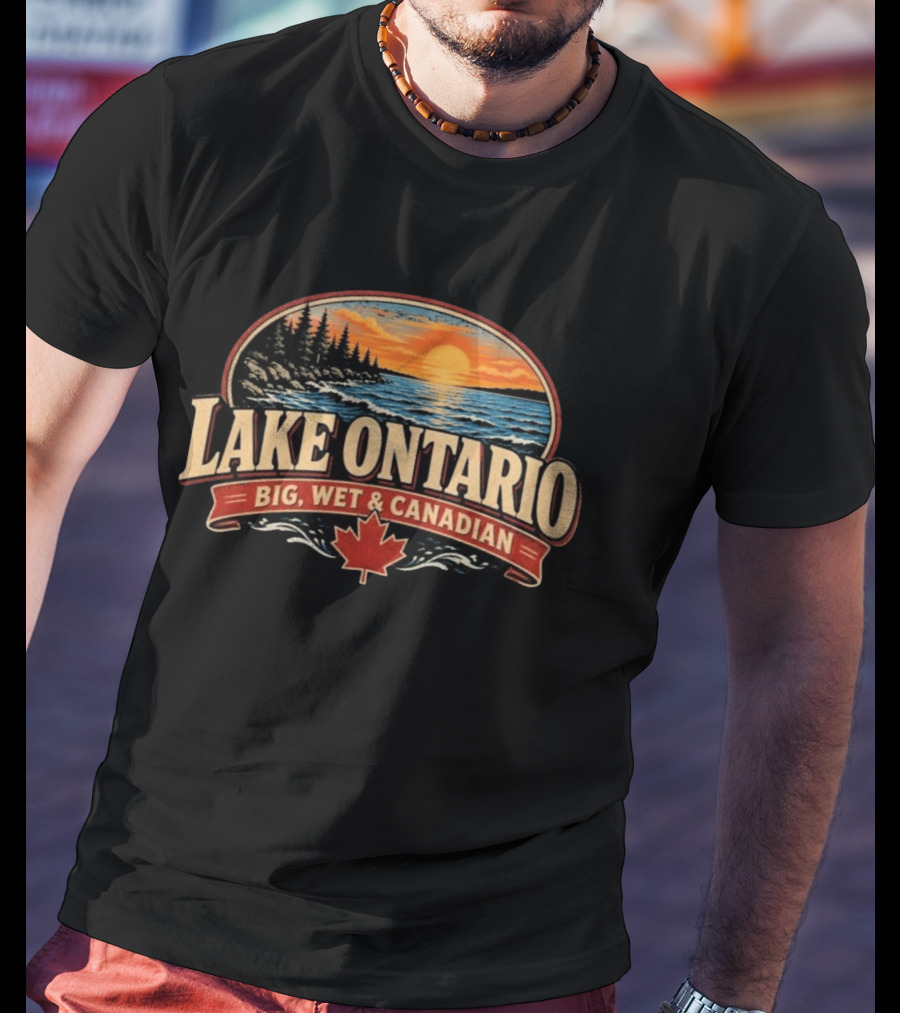 Lake Ontario Big Wet And Canadian Sunset Canadian Maple Leaf T-Shirt