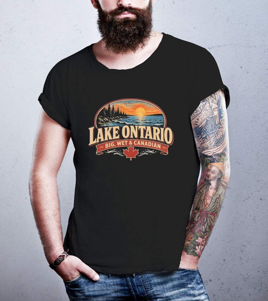 Lake Ontario Big Wet And Canadian Sunset Canadian Maple Leaf T-Shirt