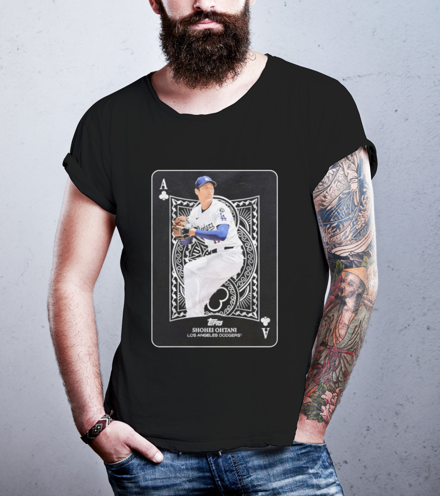 Los Angeles Dodgers Shohei Ohtani Topps Ace Of Clubs T-Shirt