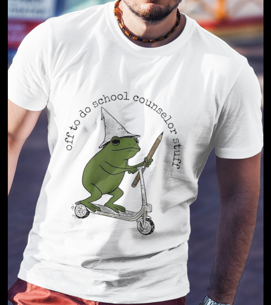 Frog Off To Do School Counselor Stuff With Wizard Hat Riding Scooter T-Shirt