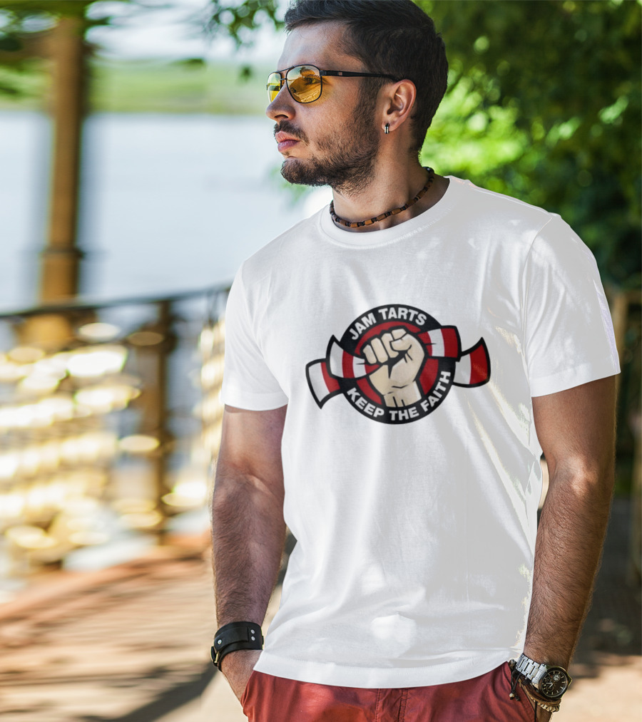 Jam Tarts Keep The Faith Fist Logo Red And White Ribbon T-Shirt