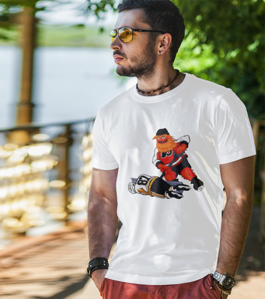 Philadelphia Flyers Gritty Shovelin' Cartoon With Hockey Rivalry Scene T-Shirt
