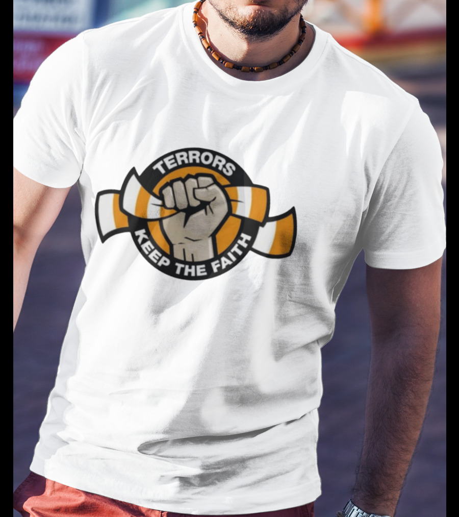 Terrors Keep The Faith Fist Holding Orange And White Scarf T-Shirt