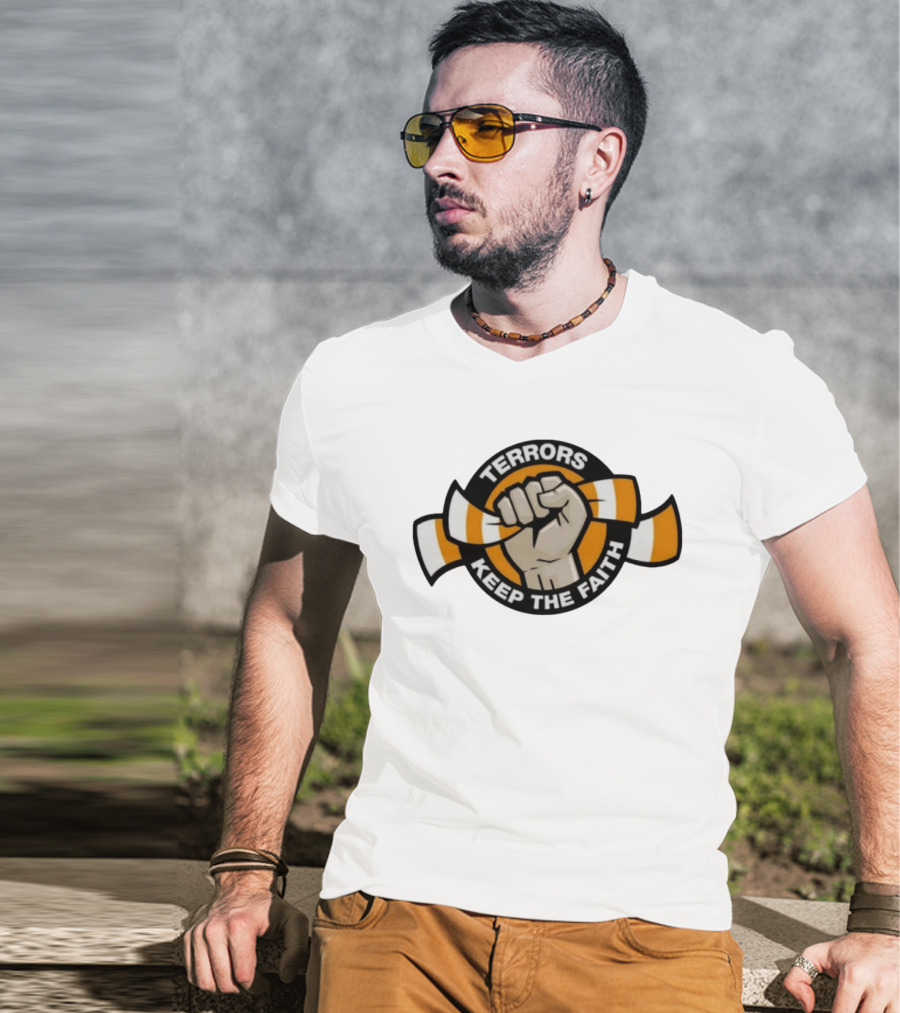 Terrors Keep The Faith Fist Holding Orange And White Scarf T-Shirt