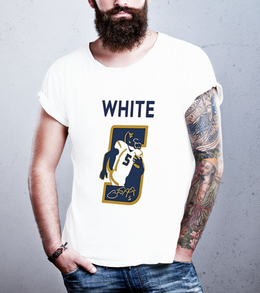 West Virginia Mountaineers Pat White Number 5 Signature 2026 T-Shirt