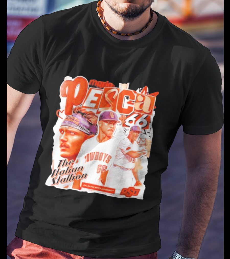 Mario Pesca 66 Oklahoma State Cowboys The Italian Stallion OSU Baseball T-Shirt