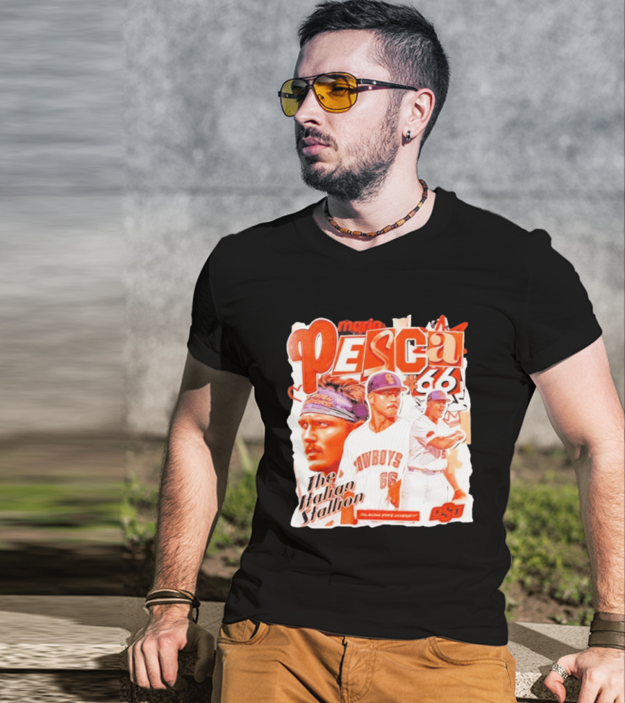 Mario Pesca 66 Oklahoma State Cowboys The Italian Stallion OSU Baseball T-Shirt