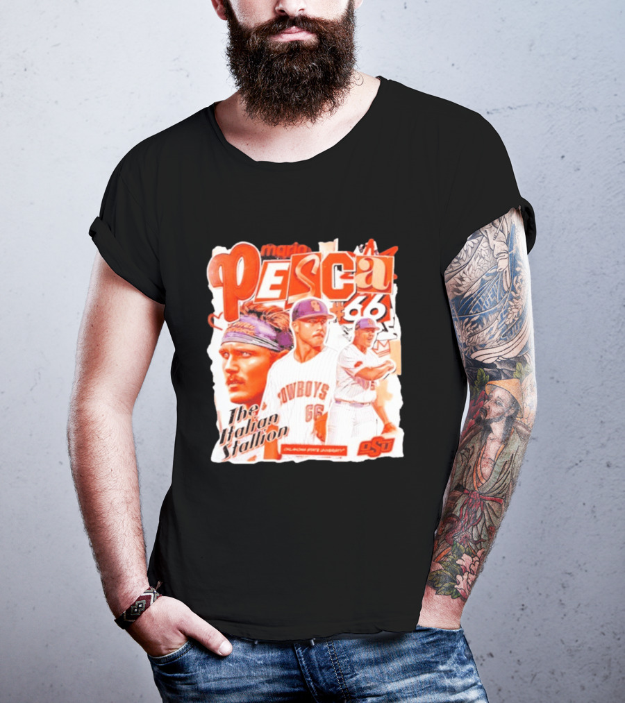 Mario Pesca 66 Oklahoma State Cowboys The Italian Stallion OSU Baseball T-Shirt