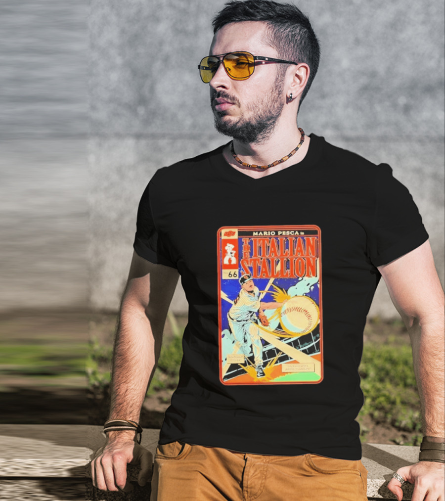 Mario Pesca The Italian Stallion Comic No 66 Oklahoma State Cowboys Baseball T-Shirt