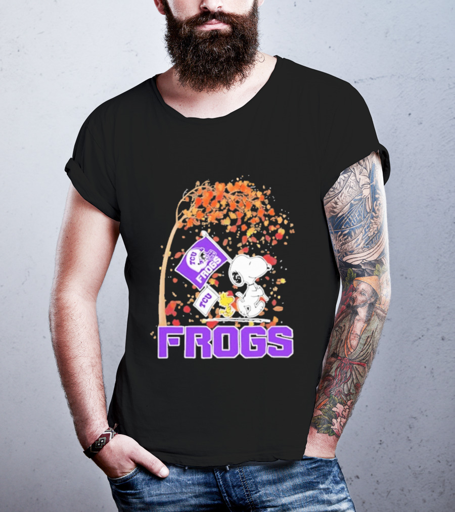 TCU Horned Frogs Snoopy Peanuts Fall Leaves T-Shirt