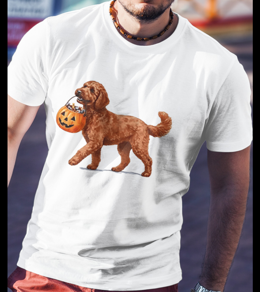Goldendoodle Halloween Spooky Dog 2026 Pumpkin Treat Bucket T-Shirt