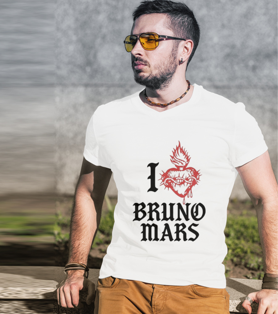I Heart Bruno Mars Romantic Tour Flame Heart T-Shirt