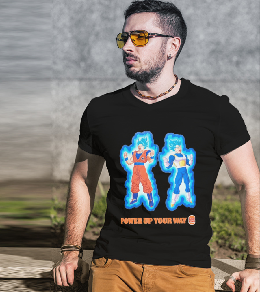 Burger King Dragon Ball Super Power Up Your Way Collaboration Featuring Iconic Saiyan Characters T-Shirt