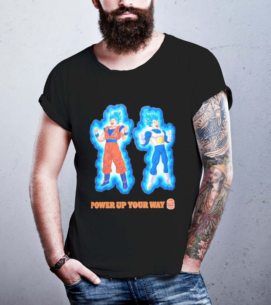 Burger King Dragon Ball Super Power Up Your Way Collaboration Featuring Iconic Saiyan Characters T-Shirt