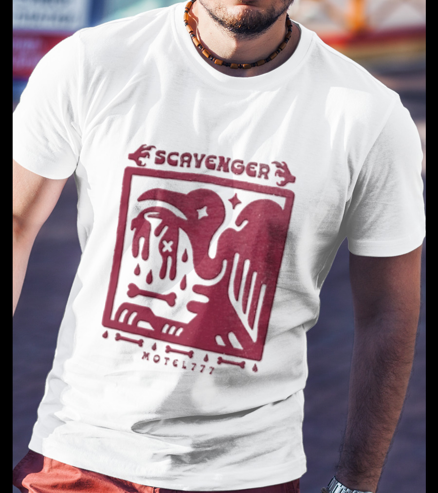 Scavenger Motel 777 Bird Design With Bones And Droplets T-Shirt