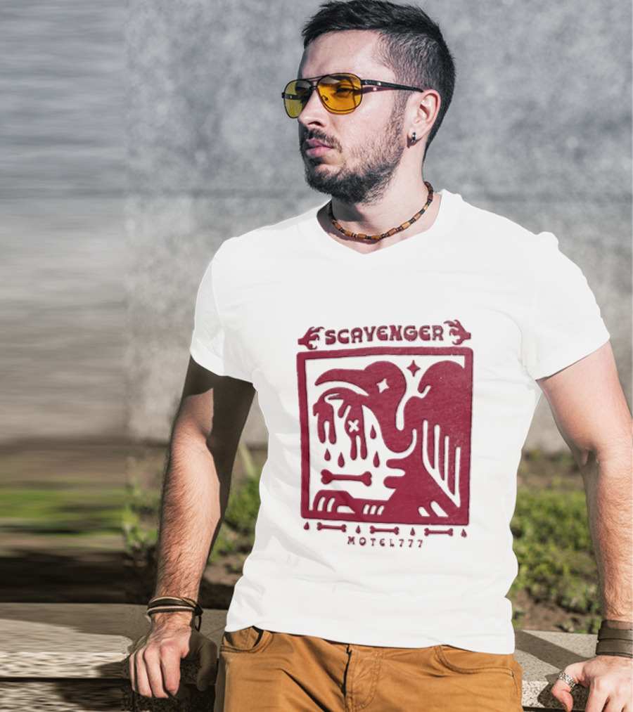 Scavenger Motel 777 Bird Design With Bones And Droplets T-Shirt