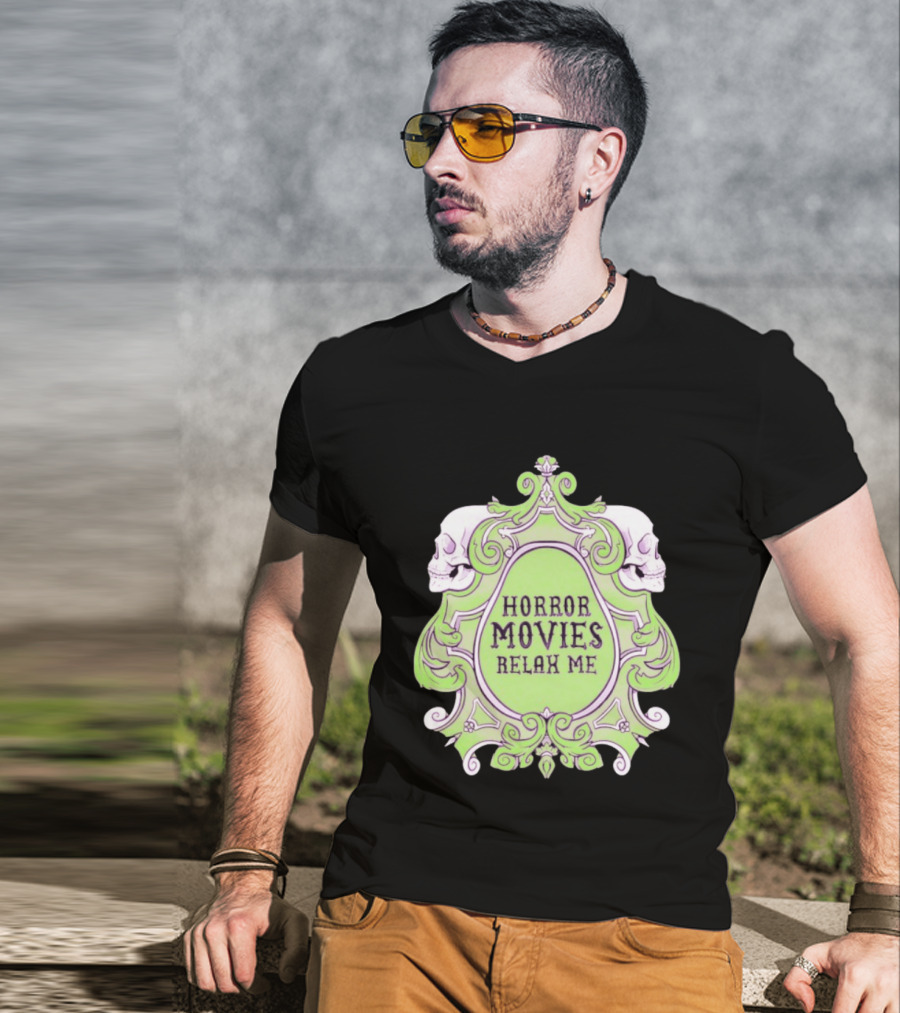 Horror Movies Relax Me Spooky Aesthetic Skulls Gothic Frame T-Shirt