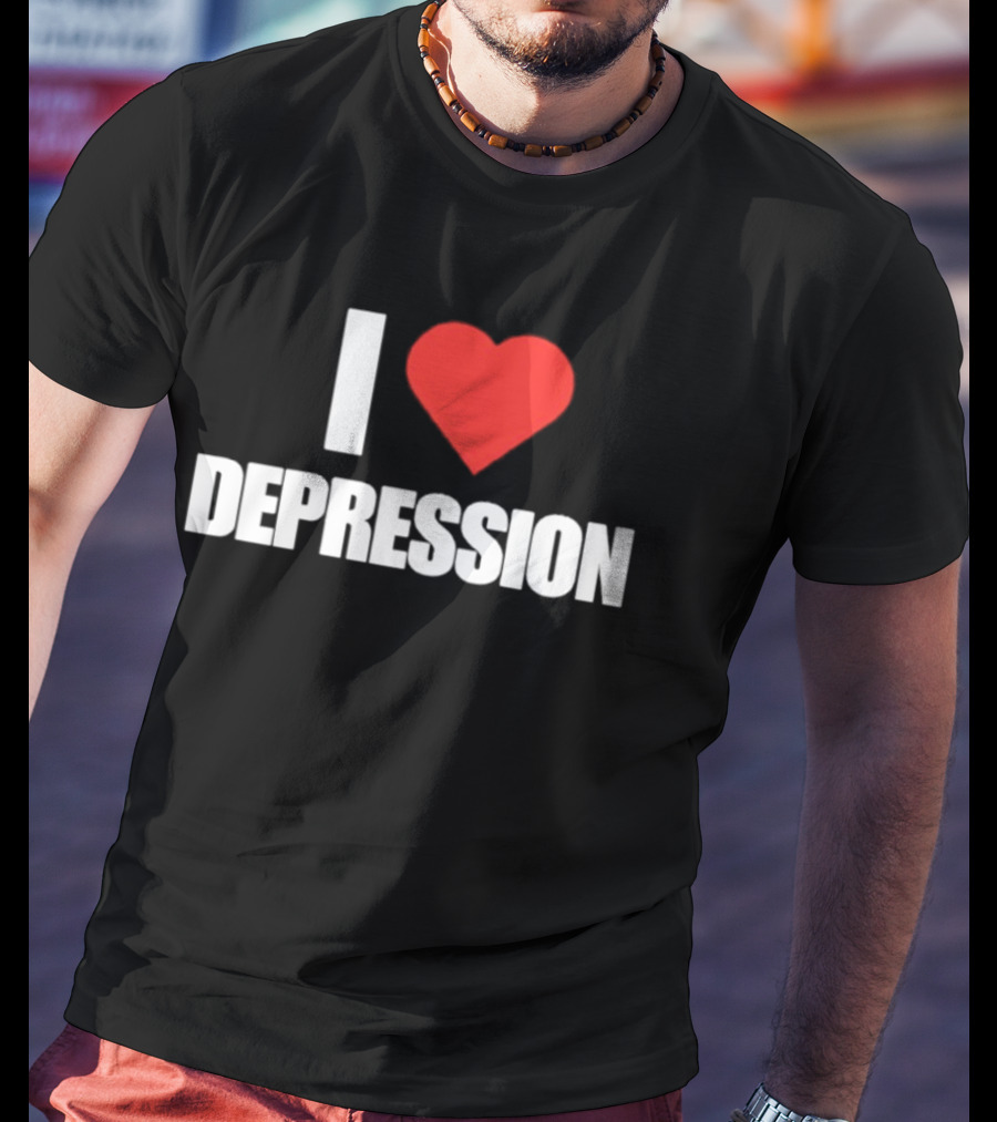 I Heart Depression Text With Red Love T-Shirt