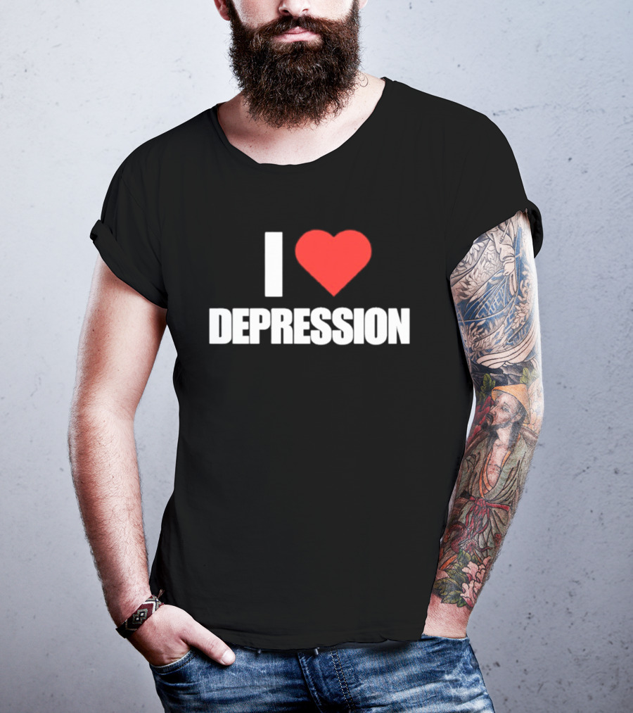 I Heart Depression Text With Red Love T-Shirt