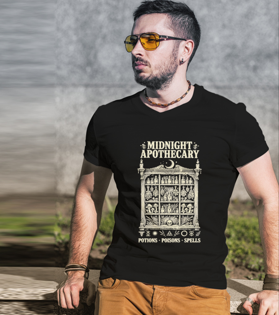 Midnight Apothecary Potions Poisons Spells Halloween Witch T-Shirt