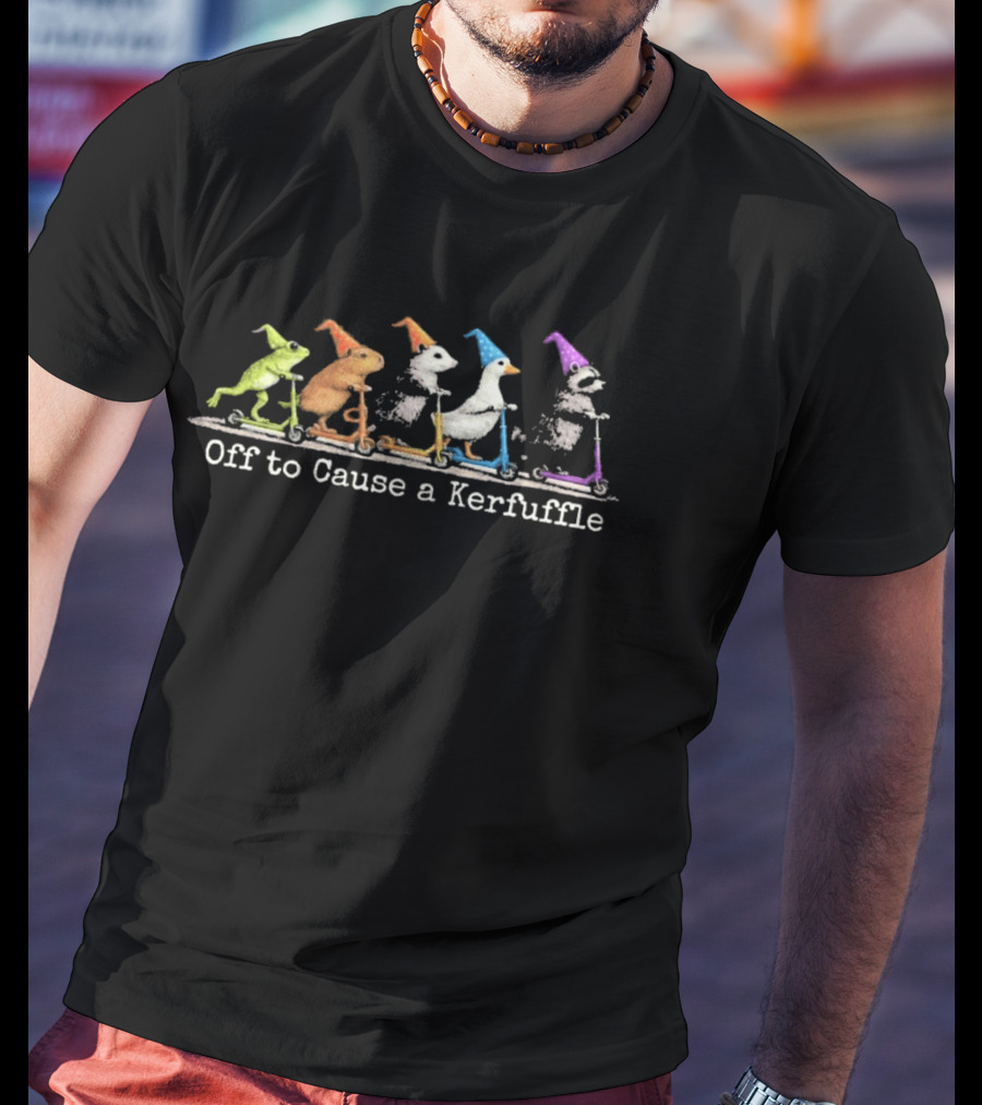 Off To Cause A Kerfuffle Frog Duck And Animals On Scooters With Hats T-Shirt