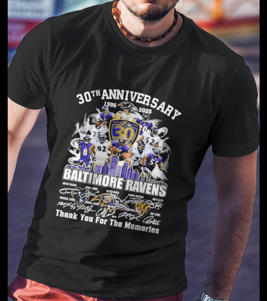 30th Anniversary Baltimore Ravens 1996 2026 Thank You For The Memories Signatures T-Shirt