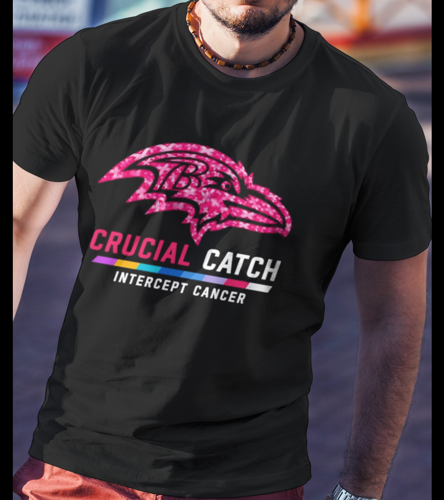 Baltimore Ravens Crucial Catch Intercept Cancer 2026 Pink Awareness Campaign T-Shirt