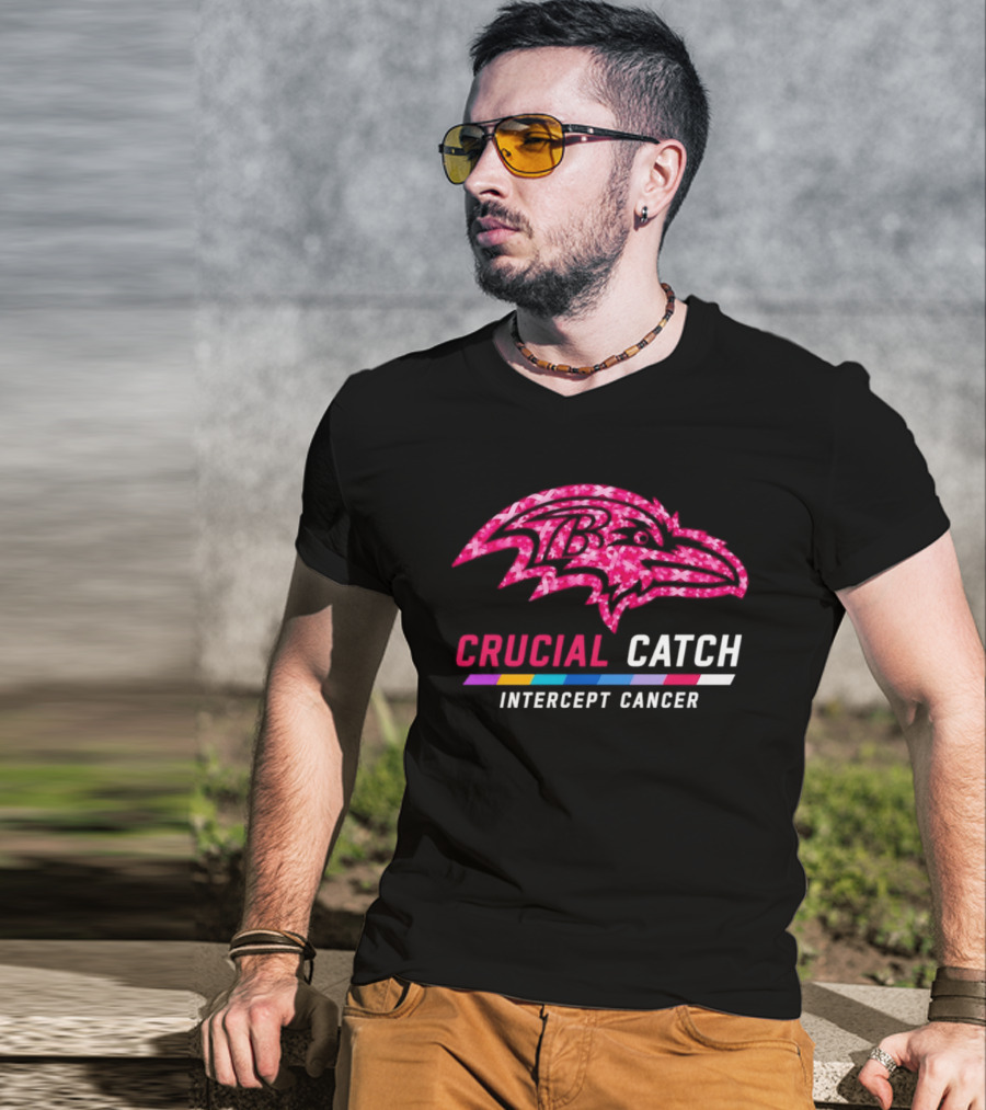 Baltimore Ravens Crucial Catch Intercept Cancer 2026 Pink Awareness Campaign T-Shirt