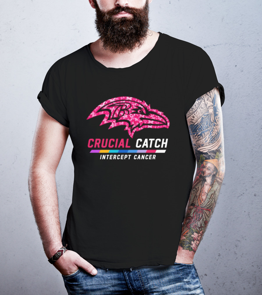 Baltimore Ravens Crucial Catch Intercept Cancer 2026 Pink Awareness Campaign T-Shirt