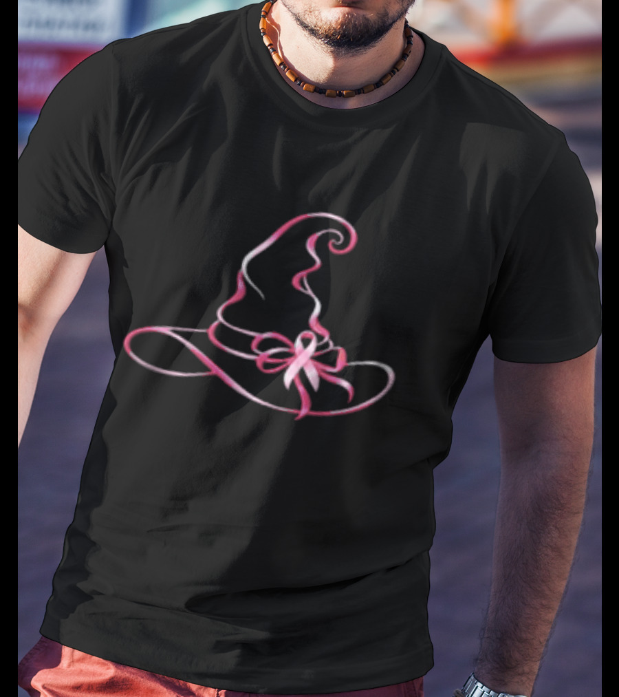 Breast Cancer Awareness Pink Ribbon Witch Hat T-Shirt