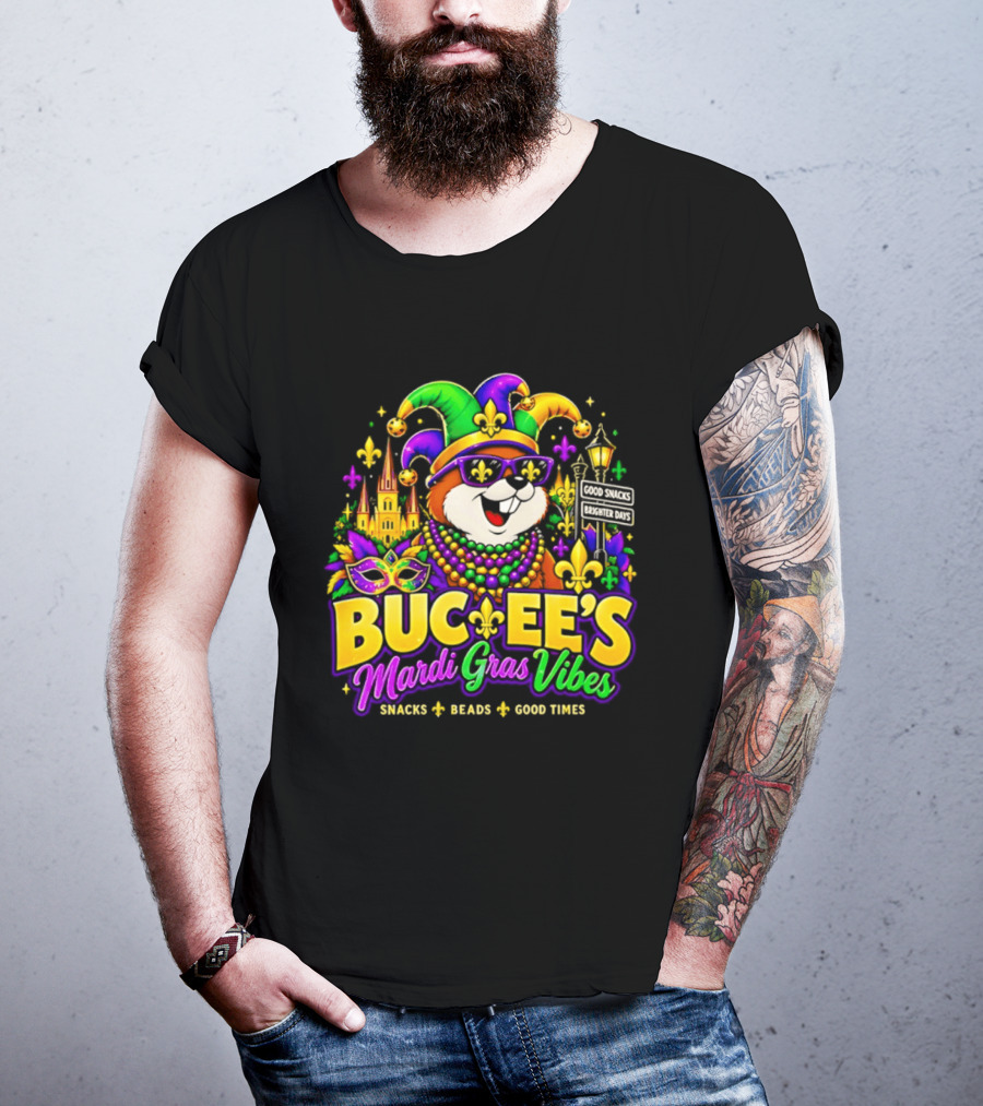 Buc Ee's Mardi Gras Vibes Snacks Beads Good Times T-Shirt