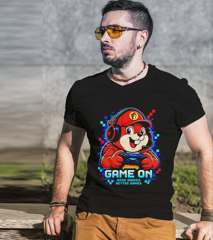Buc Ee's X Gamer Game On Good Snacks Better Games T-Shirt