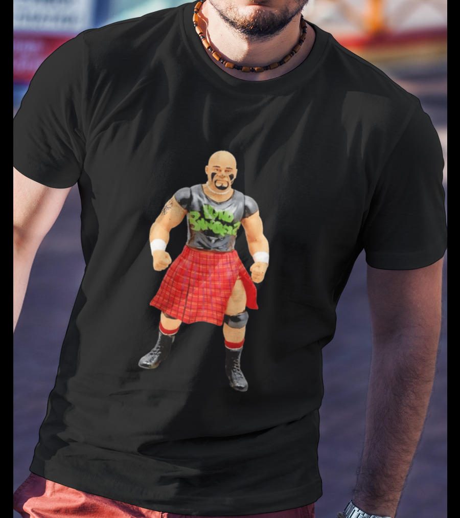 Loud Knockers Wrestling Figure In Red Plaid Skirt T-Shirt