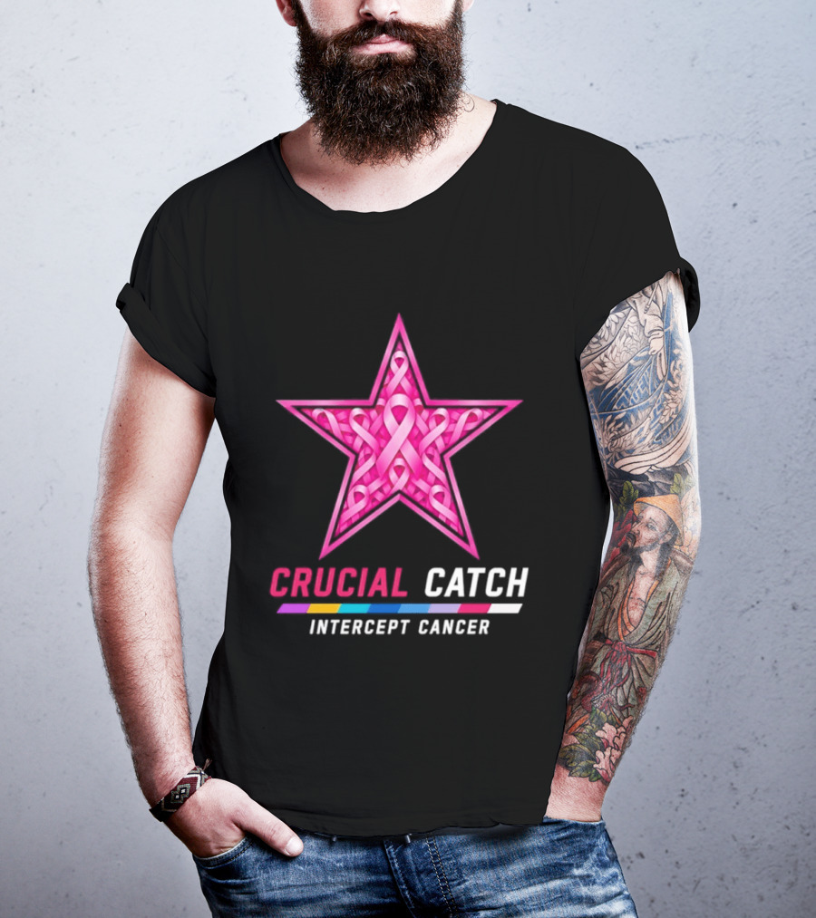 Dallas Cowboys 2026 Crucial Catch Intercept Cancer Pink Ribbon Star T-Shirt