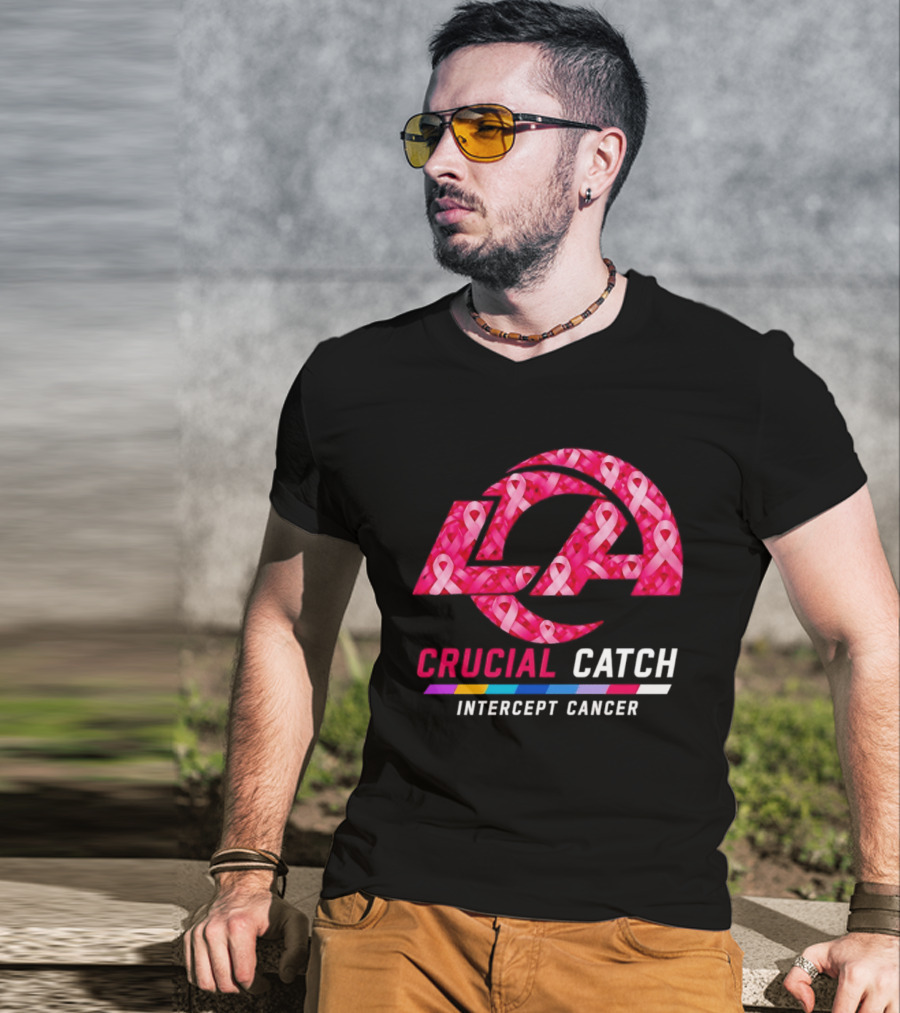 Los Angeles Rams Crucial Catch Intercept Cancer Pink Ribbon Awareness 2026 T-Shirt