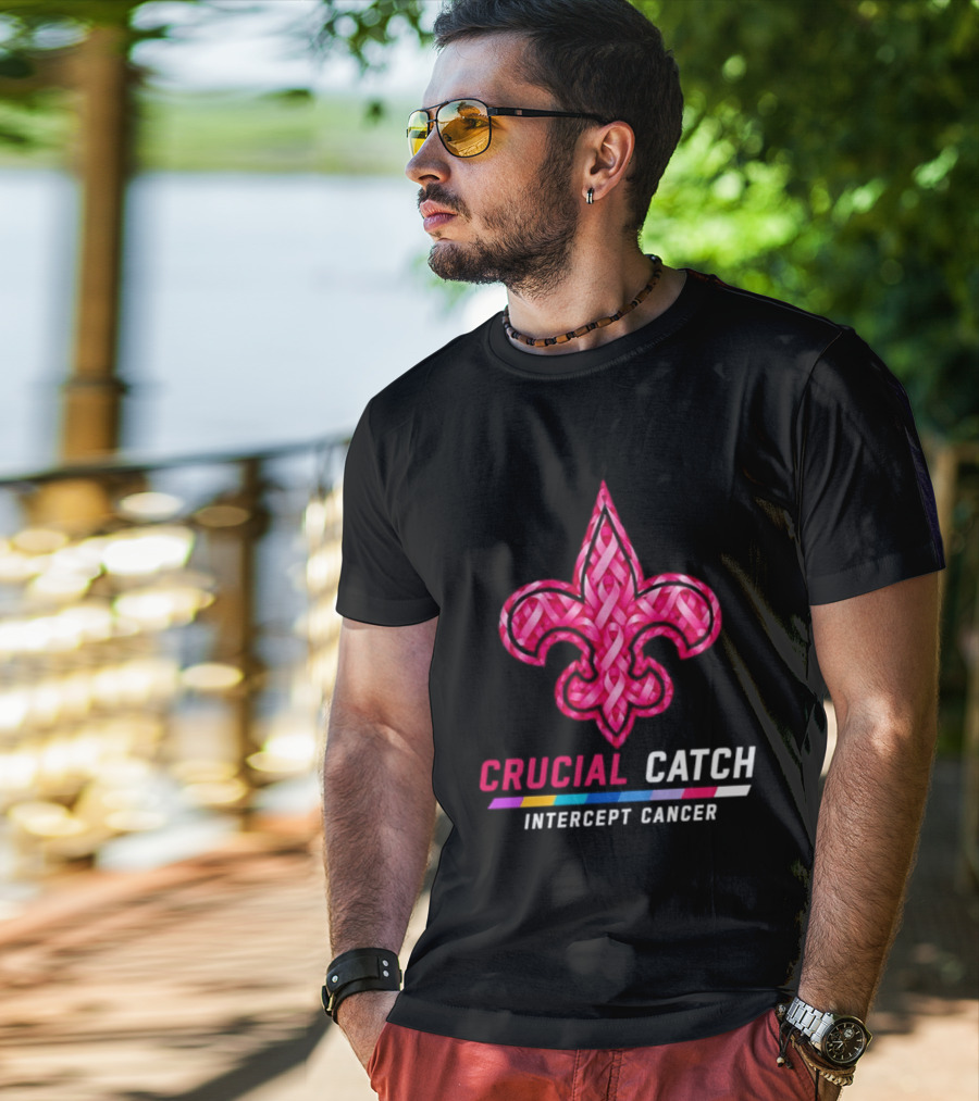 New Orleans Saints Fleur De Lis Crucial Catch Intercept Cancer 2026 T-Shirt