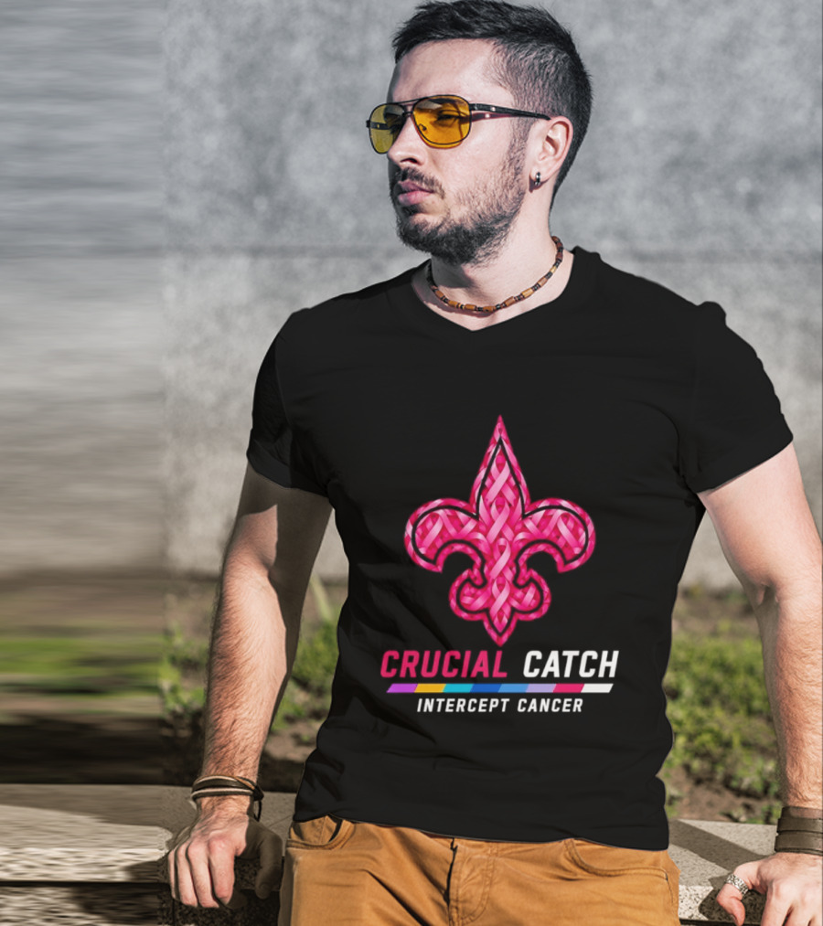 New Orleans Saints Fleur De Lis Crucial Catch Intercept Cancer 2026 T-Shirt
