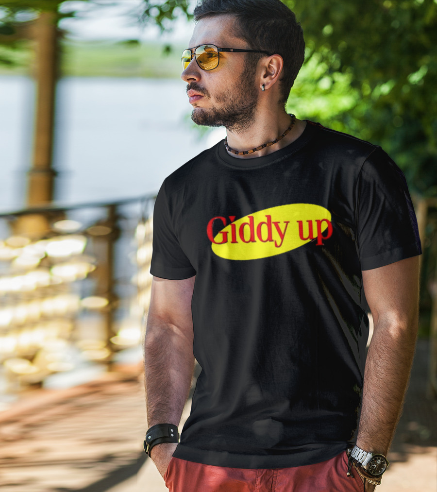 Giddy Up Bold Red Text On Yellow Oval T-Shirt