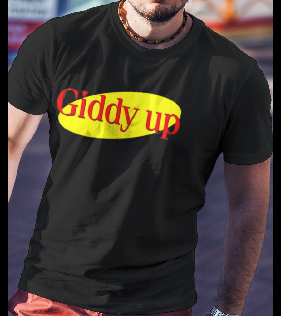 Giddy Up Bold Red Text On Yellow Oval T-Shirt