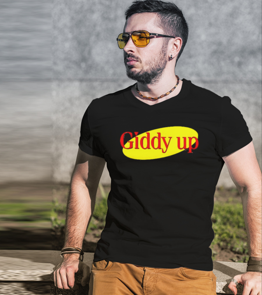 Giddy Up Bold Red Text On Yellow Oval T-Shirt
