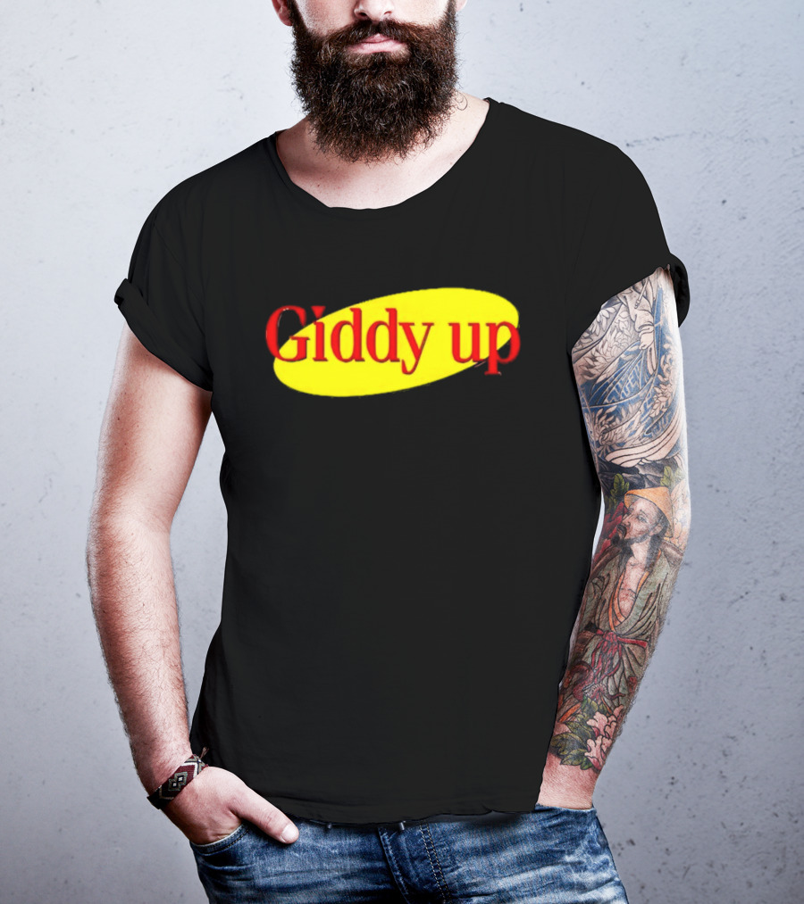 Giddy Up Bold Red Text On Yellow Oval T-Shirt