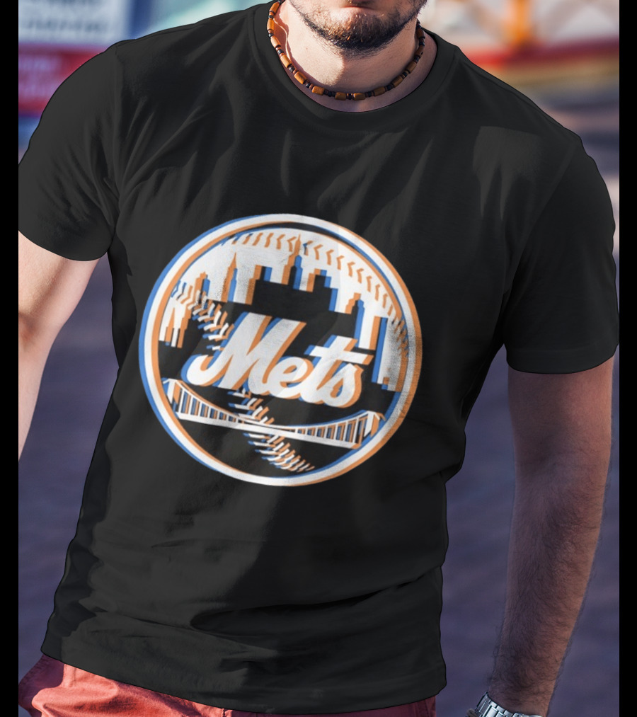 New York Mets Glitch 2026 MLB Season Skyline Bridge Baseball T-Shirt