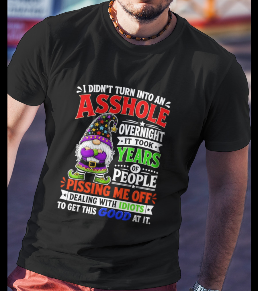 I Didn't Turn Into An Asshole Overnight It Took Years Of People Pissing Me Off Dealing With Idiots Gnome T-Shirt