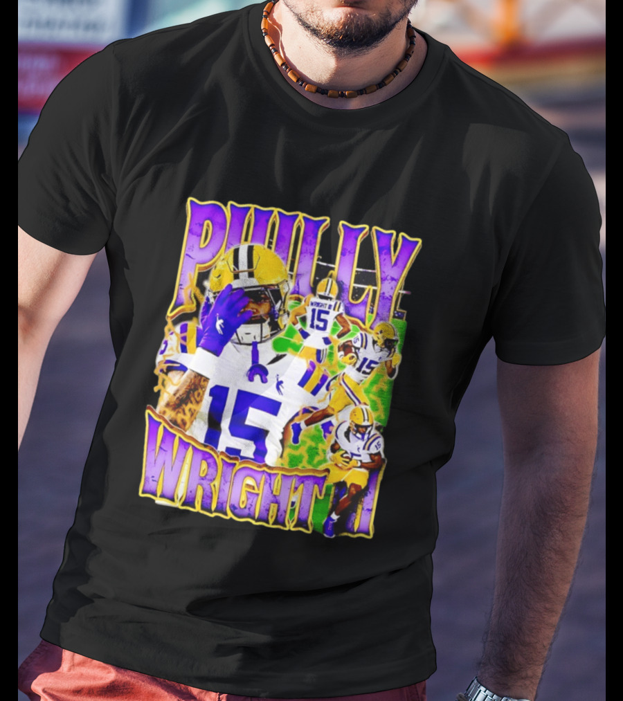 Philly Wright III LSU Tigers Football Number 15 Bayou NCAA Player T-Shirt