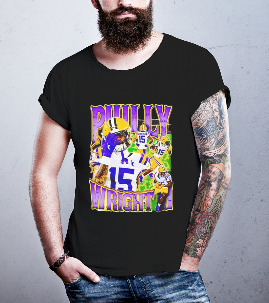 Philly Wright III LSU Tigers Football Number 15 Bayou NCAA Player T-Shirt